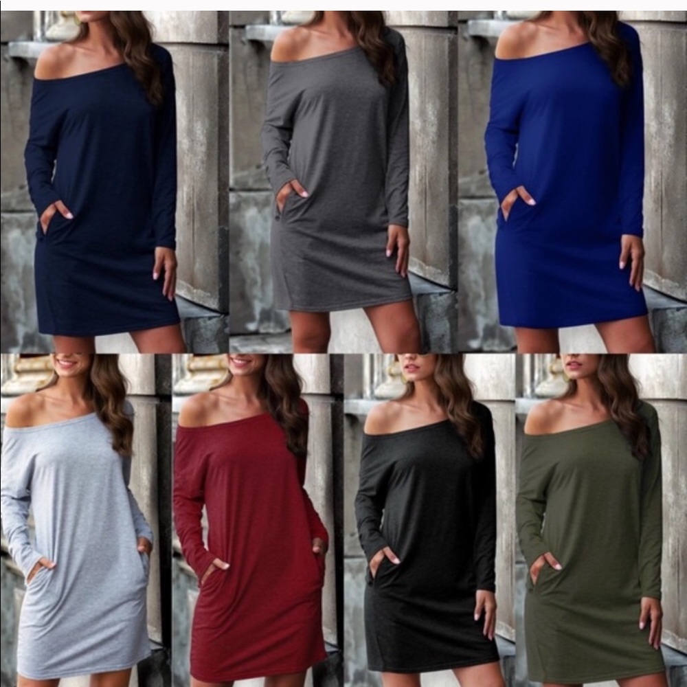 Soft Boat Neck Long Sleeve Solid Dress - Picture 14 of 14